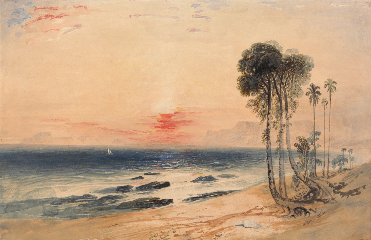En tropisk kyst, solnedgang av John Martin