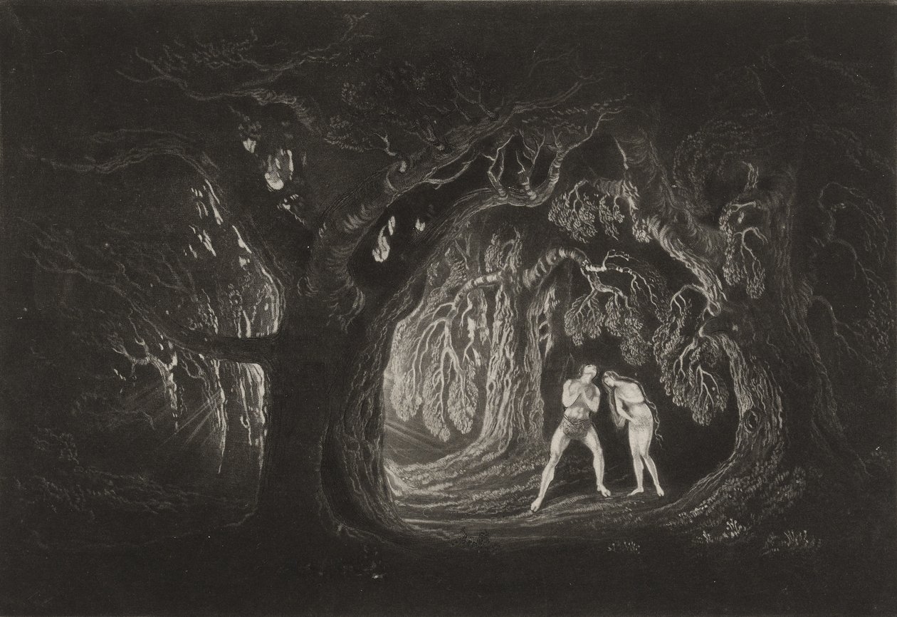 Adam hører den allmektiges stemme, ca. 1827 (mezzotint) av John Martin