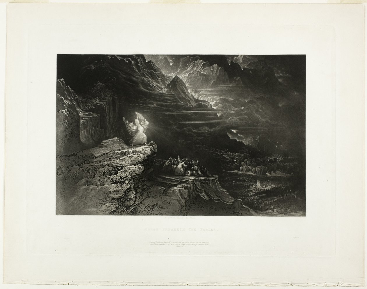 Moses bryter tabellene, fra illustrasjoner av Bibelen av John Martin