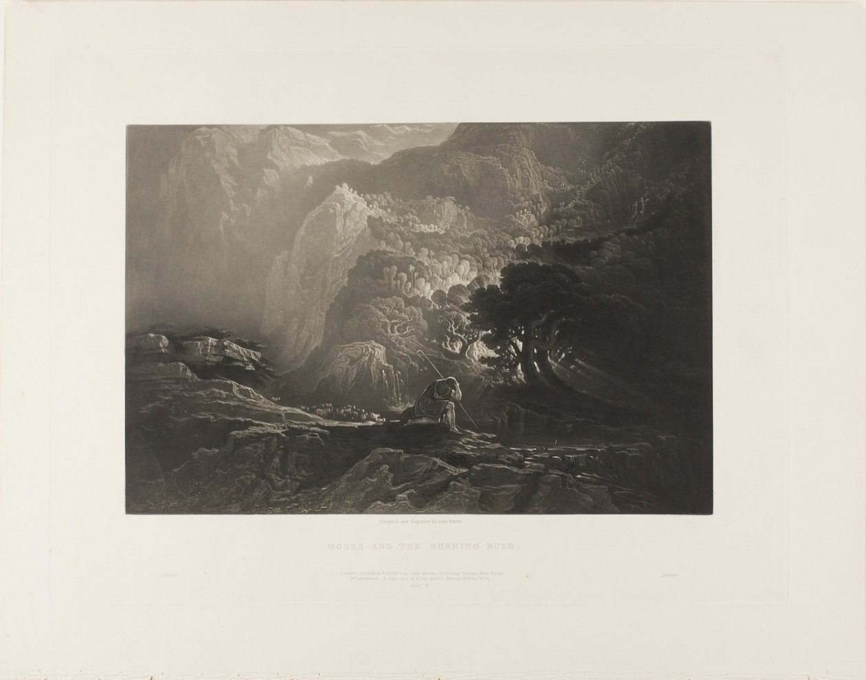Moses og den brennende busken, fra Illustrasjoner av Bibelen av John Martin