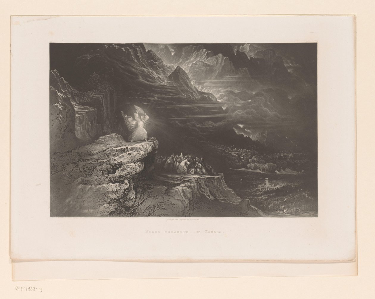 Moses bryter lovens tabeller Moses bryter bordene (tittel på objekt) Illustrasjoner til Bibelen (serietittel) Illustrasjoner av Bibelen (serietittel) av John Martin