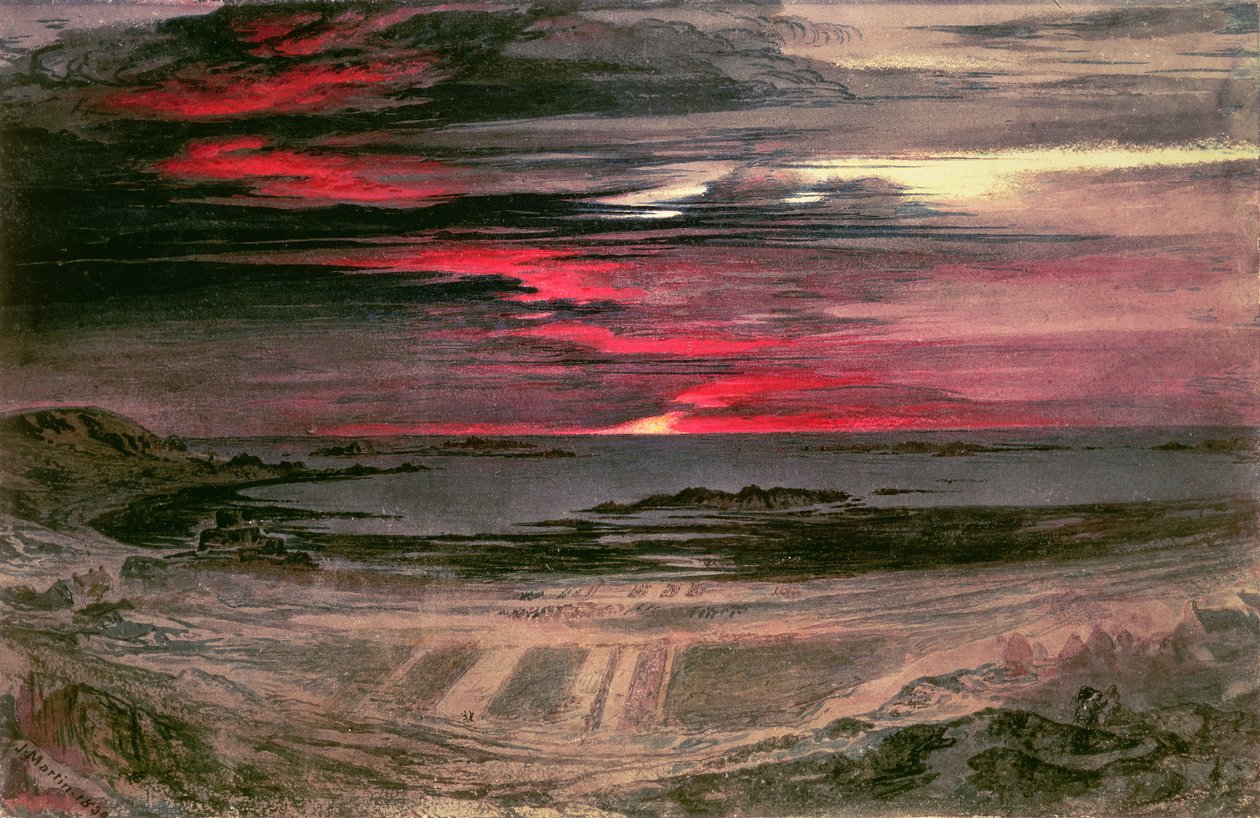 Solnedgang over en Rocky Bay av John Martin