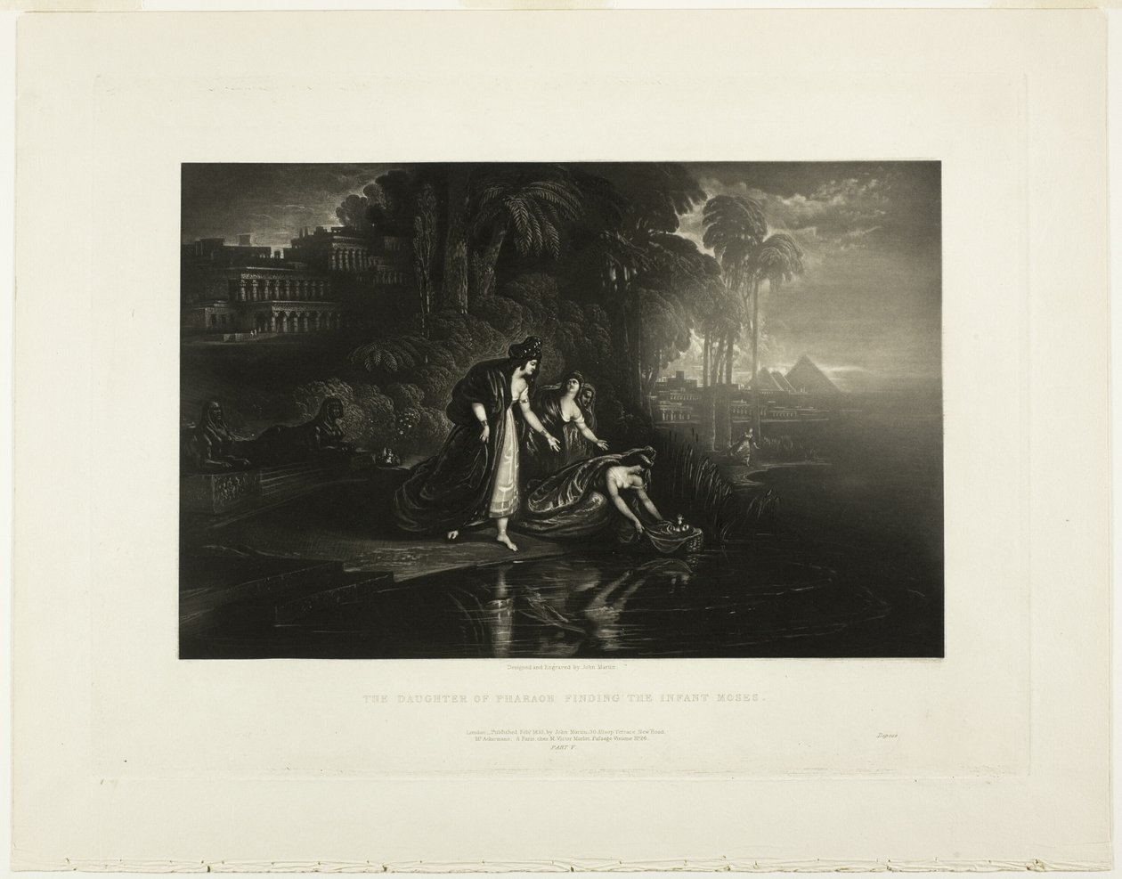 Faraas datter finner spedbarnet Moses, fra illustrasjoner av Bibelen av John Martin