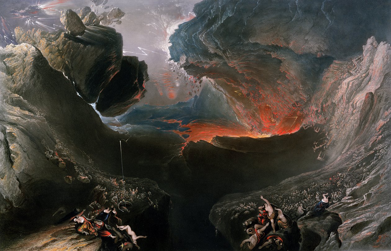 The Great Day of His Wrath, gravert av Charles Mottram (1807-76), utgitt av Thomas McLean, London i 1857 (håndfarget gravering) av John Martin