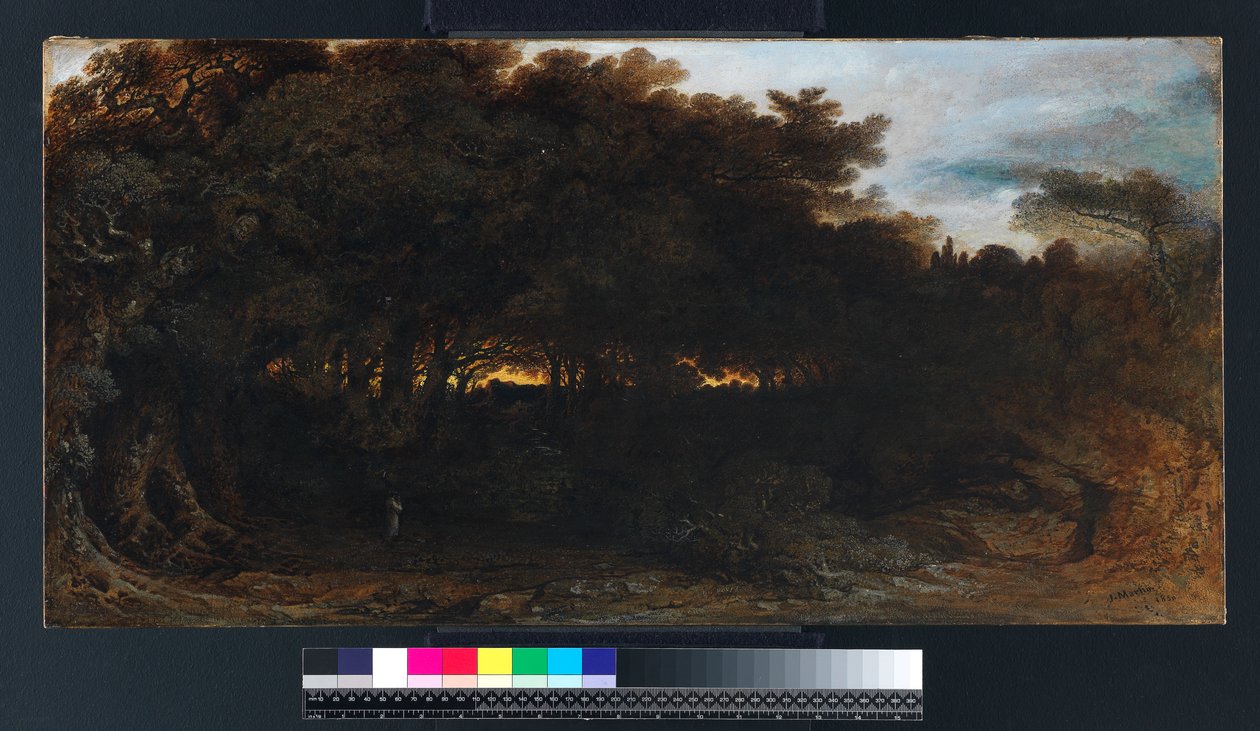 Twilight in the Woodlands, 1850 (olje på papir lagt ned på lerret) av John Martin