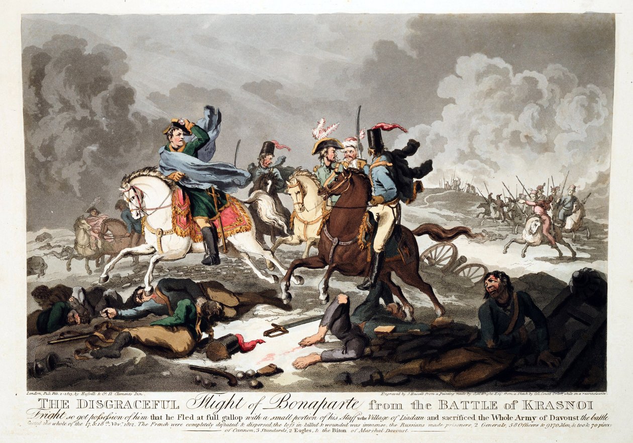 The Flight of Bonaparte fra slaget ved Krasnoi (Krasnoje) 1812 - Wright, John Massey (1777-1866) - 1814 - Akvatint - 42,1x57,5 - Privat samling av John Massey Wright