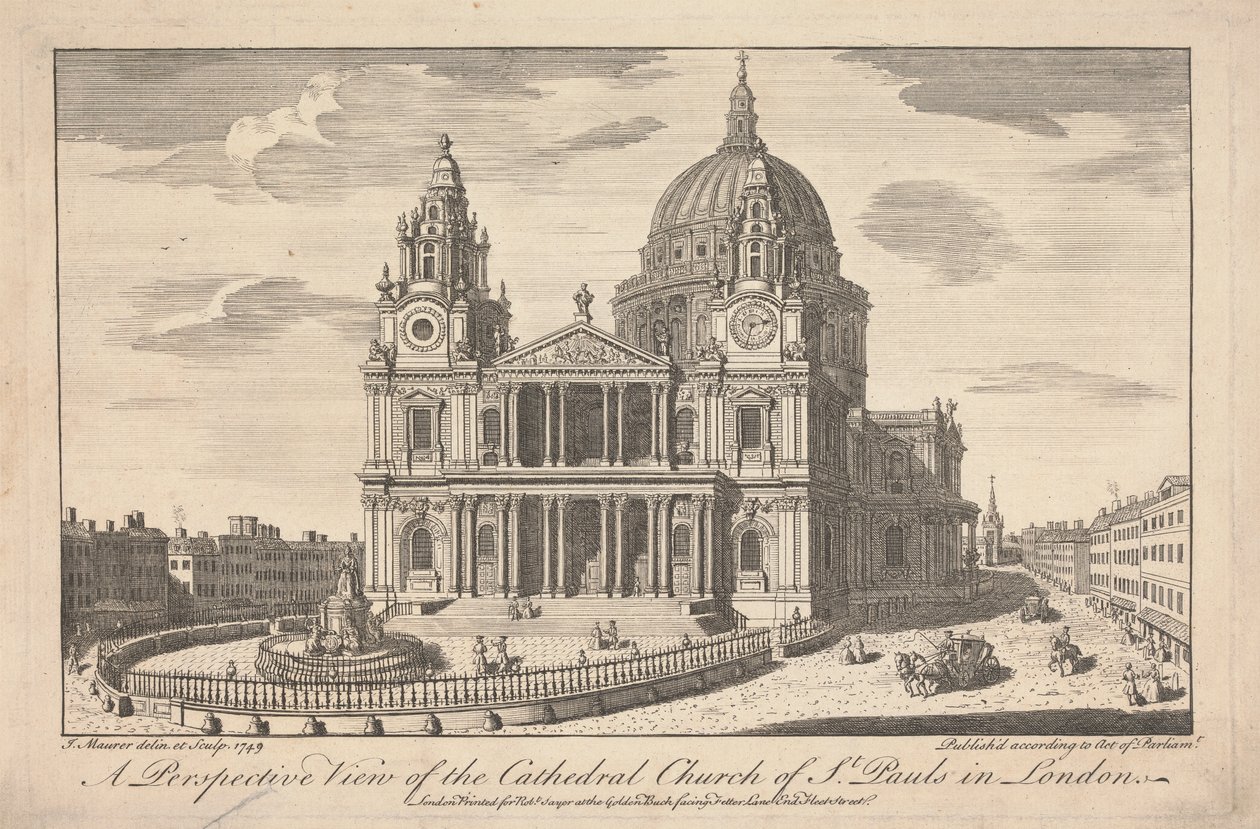En perspektivvisning av Cathedral Church of St. Pauls i London av John Maurer