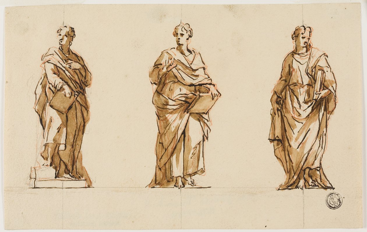Tre studier for statue av John Locke av John Michael Rysbrack