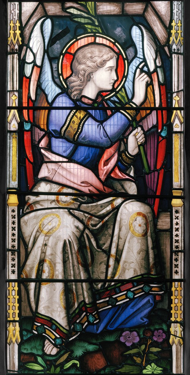 Angel, detalj fra The Three Marys at The Tomb, 1865 (farget glass) av John Millner Allen