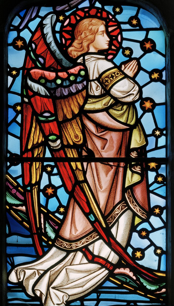 Cuxton, St Michael, East Window, Lavers & Barraud, John Millner Allen (1827-1902), Angel from Christ in Majesty with Saints, ca. 1865 av John Millner Allen