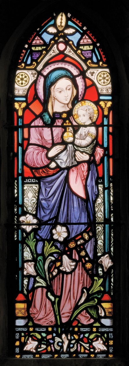 Dover, St Mary In Castro, Lavers & Barraud, John Millner Allen (1827-1902), Madonna & Child, 1861, tilpasset fra Gilbert Scott av John Millner Allen