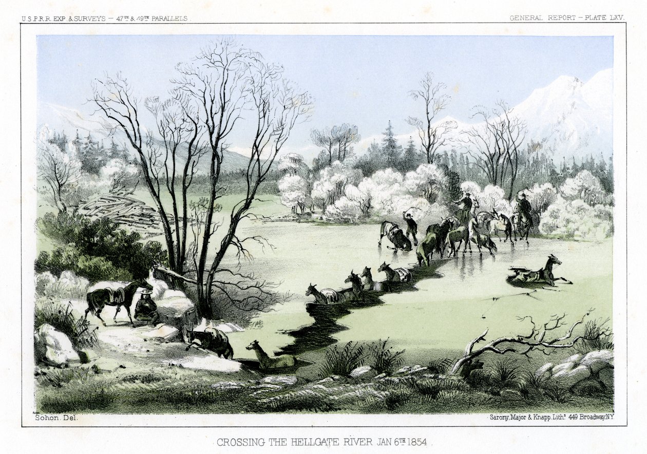 Krysser Hellgate River, 6. januar 1854 1856. av John Mix Stanley