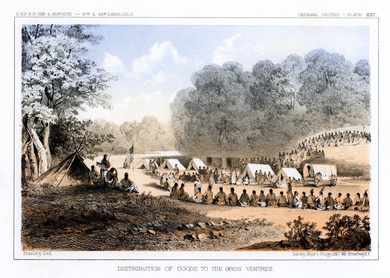 Distribusjon av varer til Gros Ventres 26. august 1853 1856. av John Mix Stanley