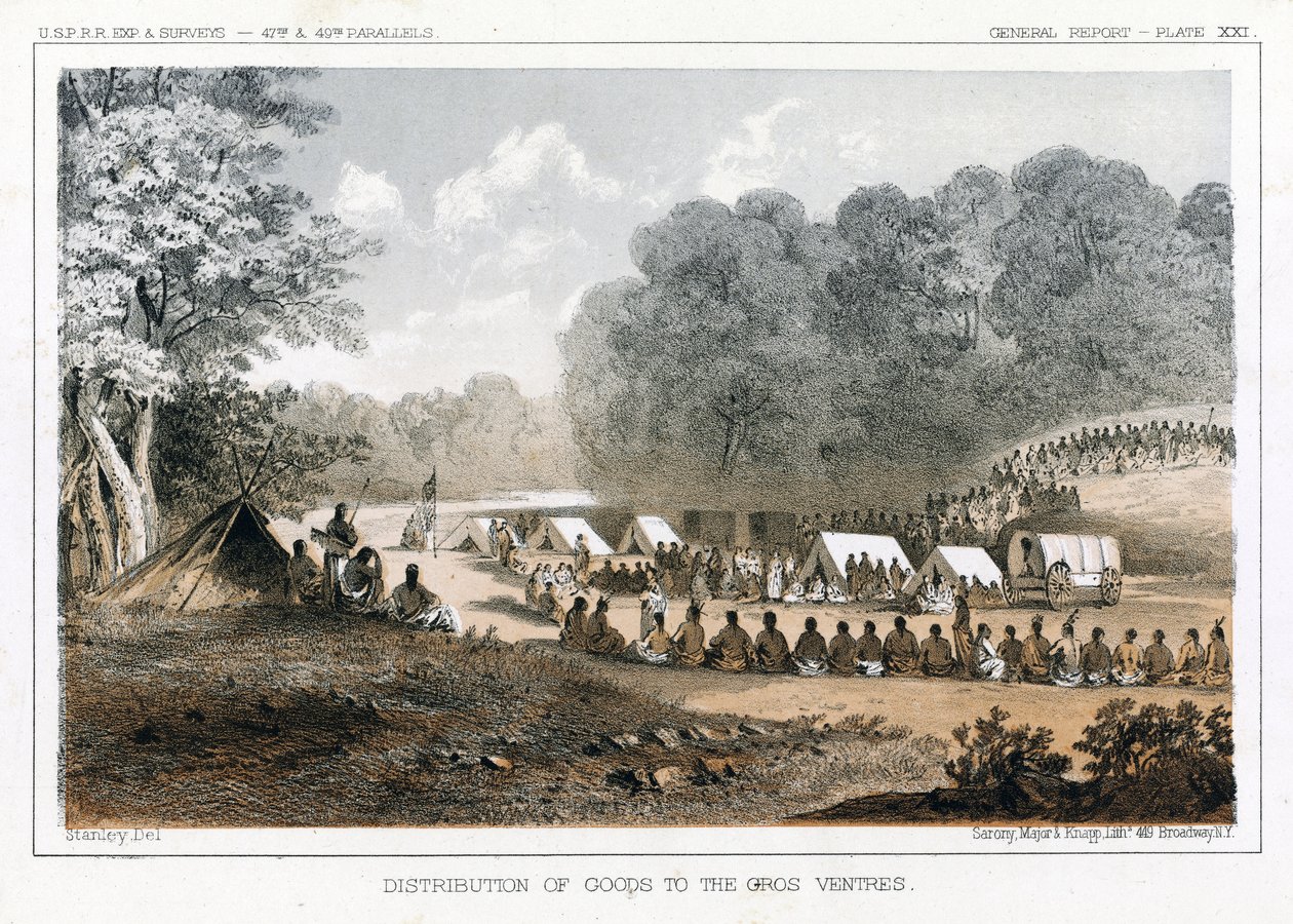 Distribusjon av varer til Gros Ventres, pub. 1860 av John Mix Stanley