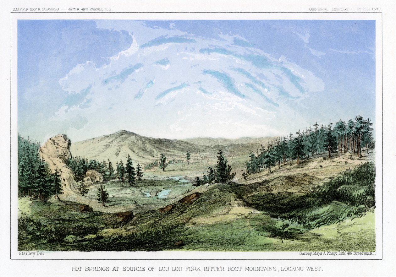 Varme kilder ved deres kilde i Lou Lou Fork, Bitterroot Mountains, Montana, USA, 1856. av John Mix Stanley