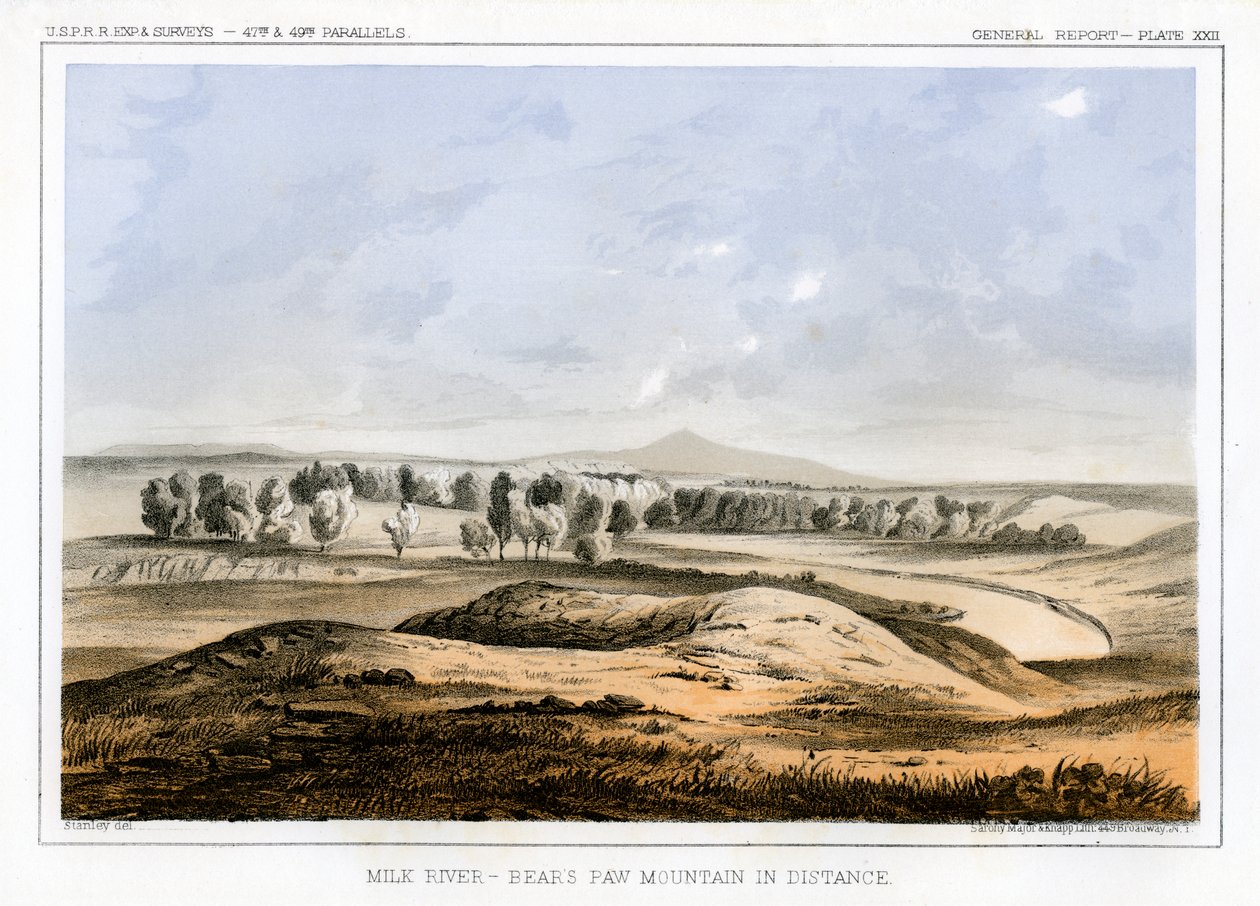 Milk River, med Bears Paw Mountain i det fjerne, Montana, USA, 1856. av John Mix Stanley