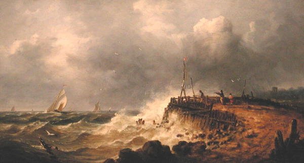 En stormfull dag (olje på panel) av John Moore