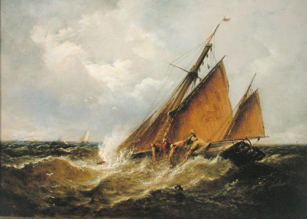 Hauling in the Nets (olje på lerret) av John Moore