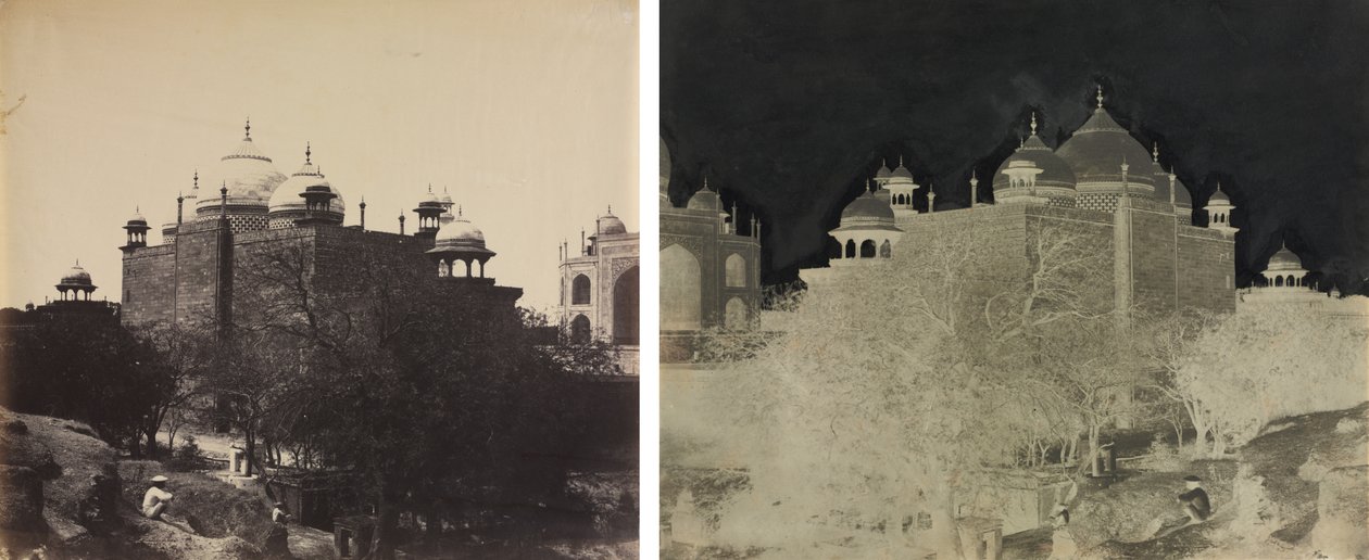 Taj Mahal, sett bakfra av hvilehuset, med figur av John Murray