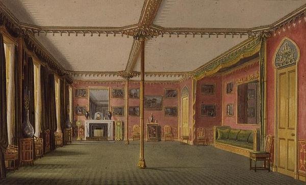 The Red Drawing Room fra Views of the Royal Pavilion, Brighton av John Nash av John Nash