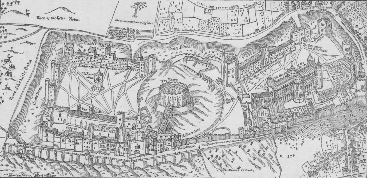 Nordens utsikt over Windsor Castle, 1607. 1895 av John Norden