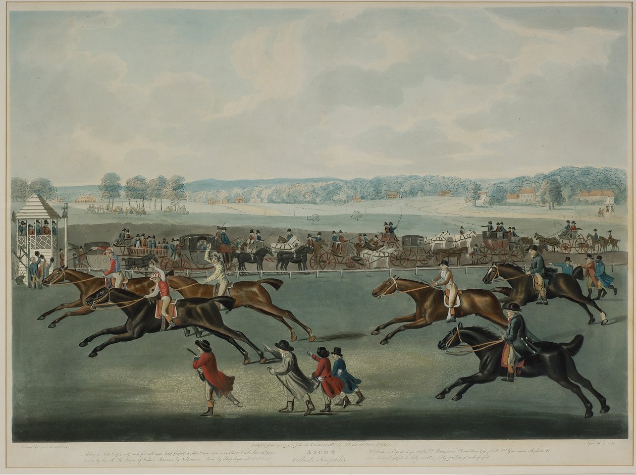 Ascot - Oatlands Sweepstakes, gravert av JW Edy (fl. 1780-1820), utgitt i 1792 (akvatint) av John Nott (after) Sartorius