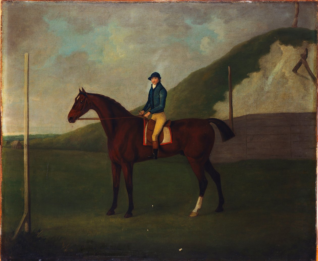 "Creeper", A Bay Colt med jockey oppe ved startposten ved The Running Gap In The Devils Ditch, Newmarket av John Nott Sartorius