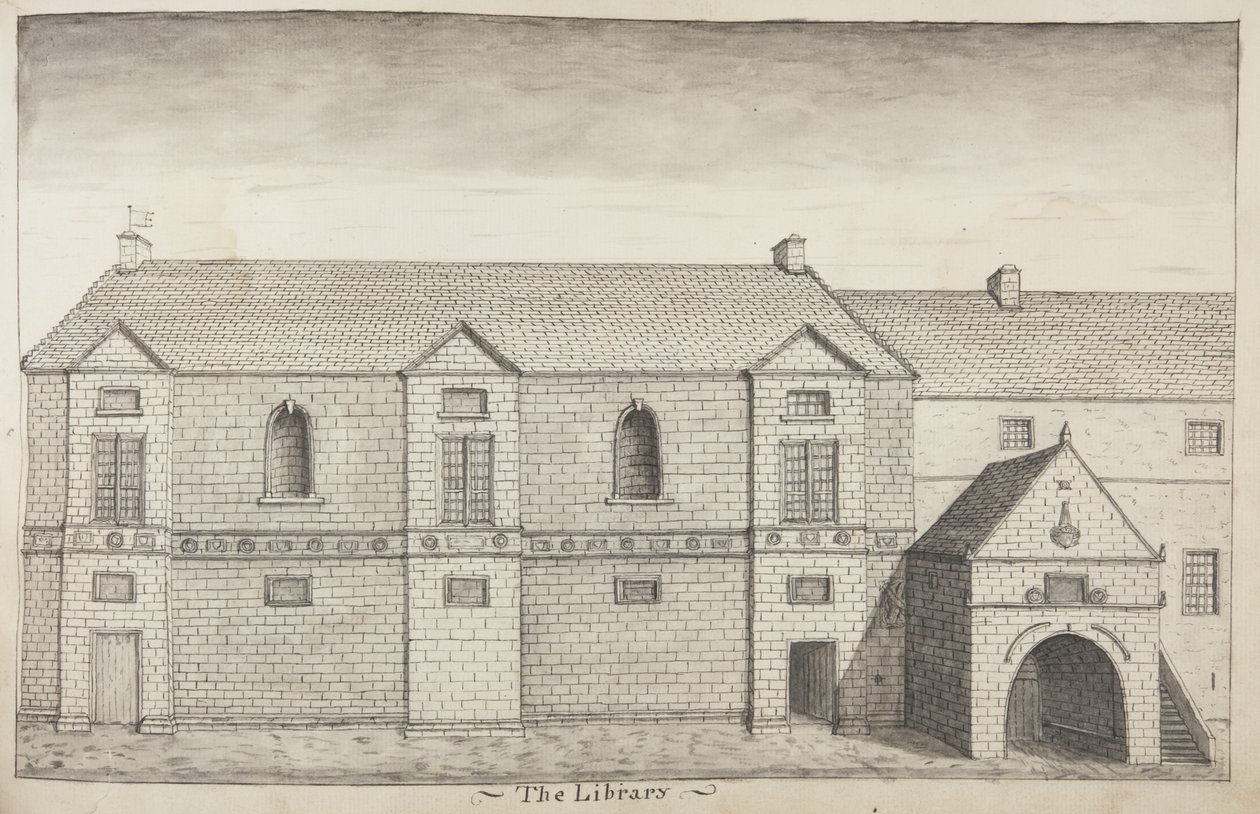 St Andrews Delineated - The Library (penn og vask på papir) av John Oliphant