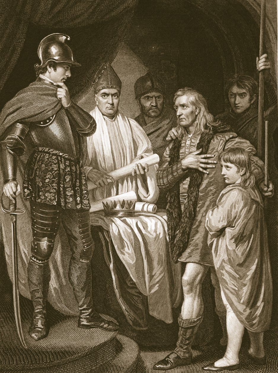 Baliol overgir sin krone til Edward I, gravert av J. Parker, illustrasjon fra David Humes 