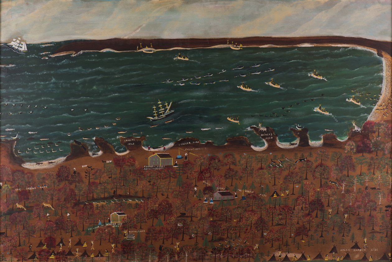 Indisk leir ved Marblehead, 1920-28 (olje på fiberplate) av John Orne Johnson Frost