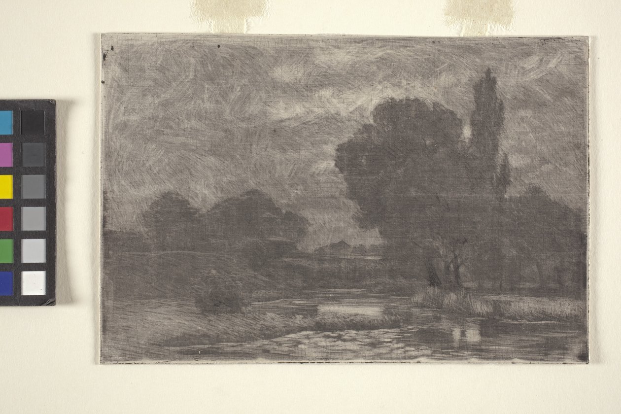 Myrlendt landskap (etsing og monoprint) av John Otis Adams