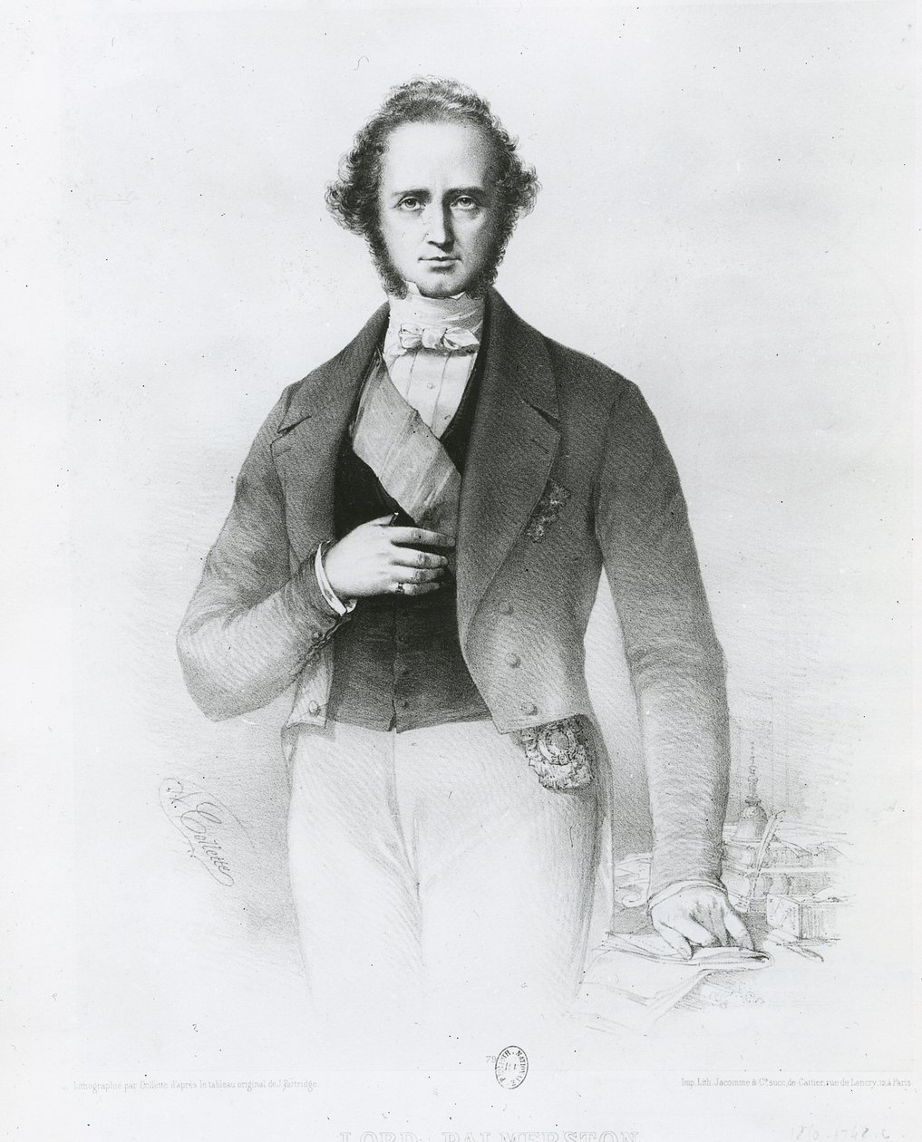 Portrett av Henry John Temple (1784-1865) Lord Palmerston, gravert av Collette av John Partridge