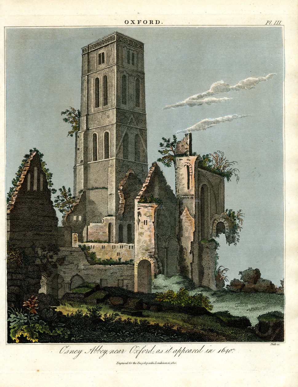 Osney Abbey nær Oxford slik det så ut i 1650 av John Pass