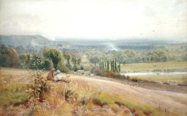 Utsikt fra Hedsor Hill på Themsen, nær Cookham (akvarell på papir) av John Pedder