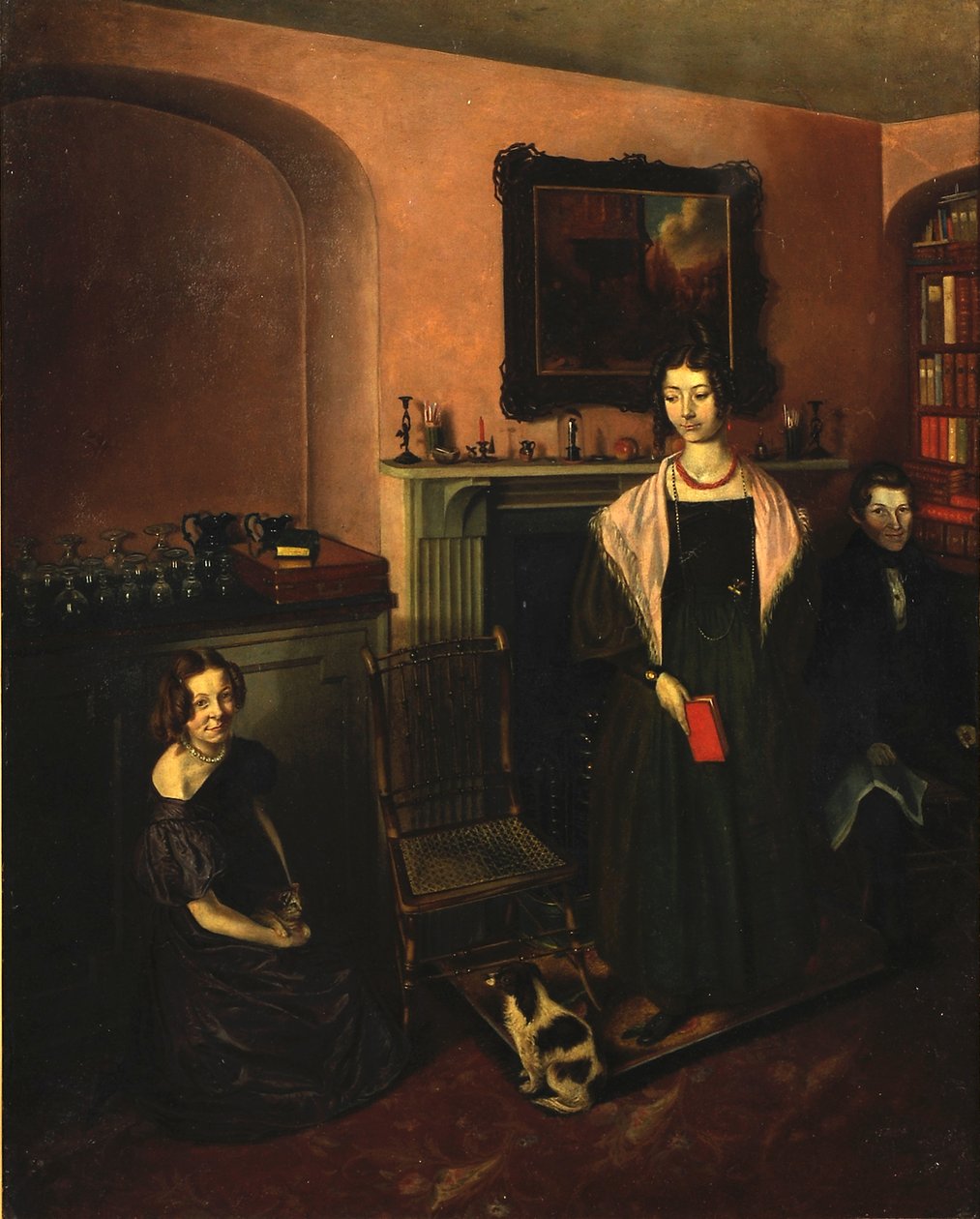 Fireside i familiens hjem med tre medlemmer av familien, 1830-35 av John Petherick