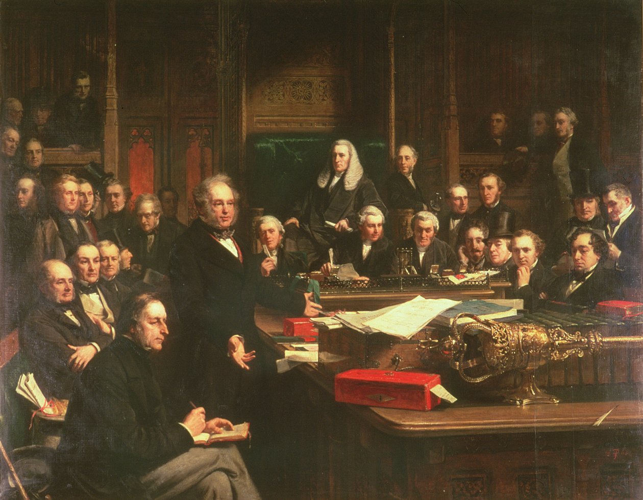 Lord Palmerston henvendte seg til Underhuset under debattene om Frankrike-traktaten i februar 1860, 1863 (se også 107820-21) av John Phillip