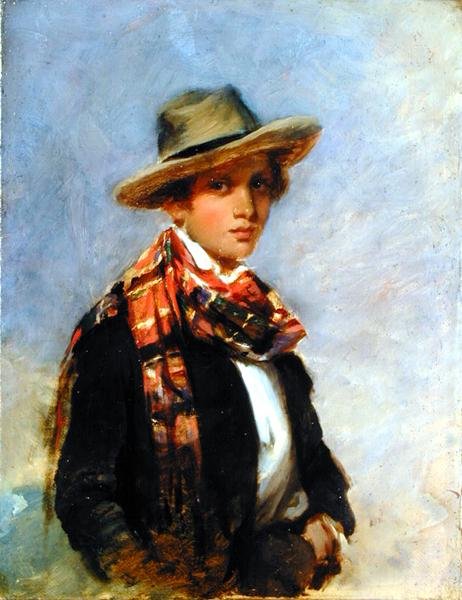 Portrett av en ungdom med et tartanskjerf (olje på lerret) av John Phillip