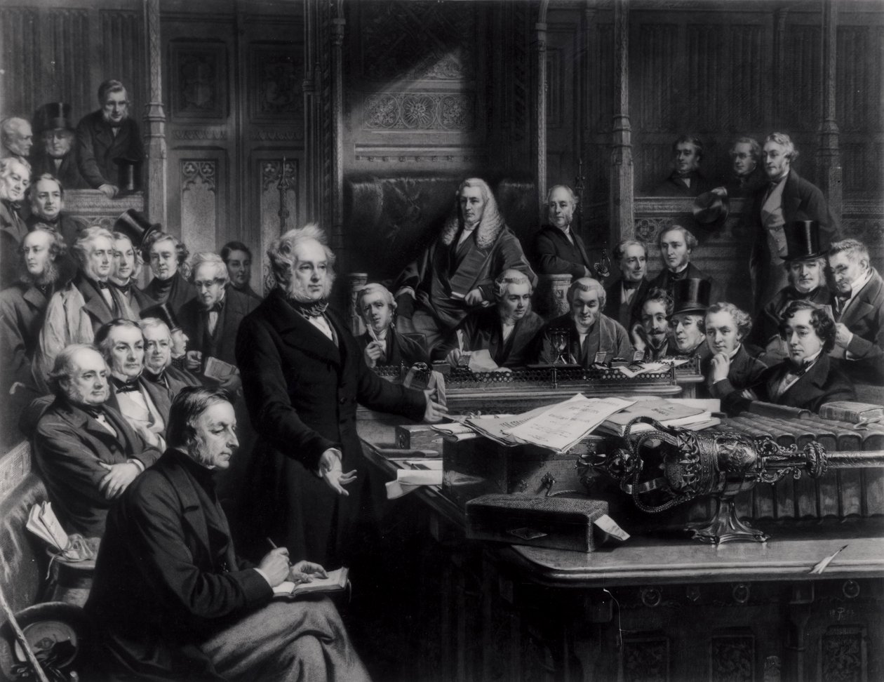 Underhuset i 1860: Lord Palmerston henvendte seg til huset under debatten om traktaten med Frankrike, gravert av Falkner, 1863 (se også 42219 og 107821) av John Phillip