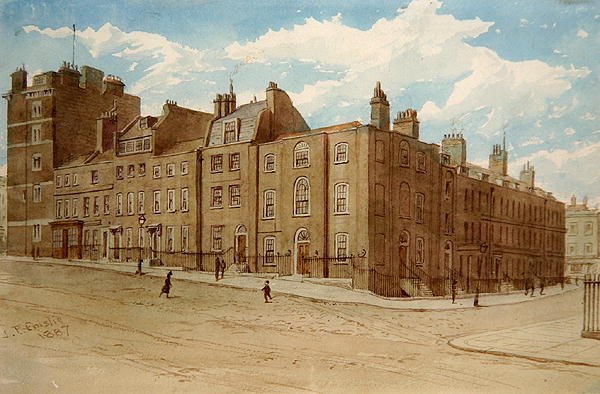 Utsikt over Old Cobham Row og en del av Cold Bath Square, Finsbury av John Phillipp Emslie