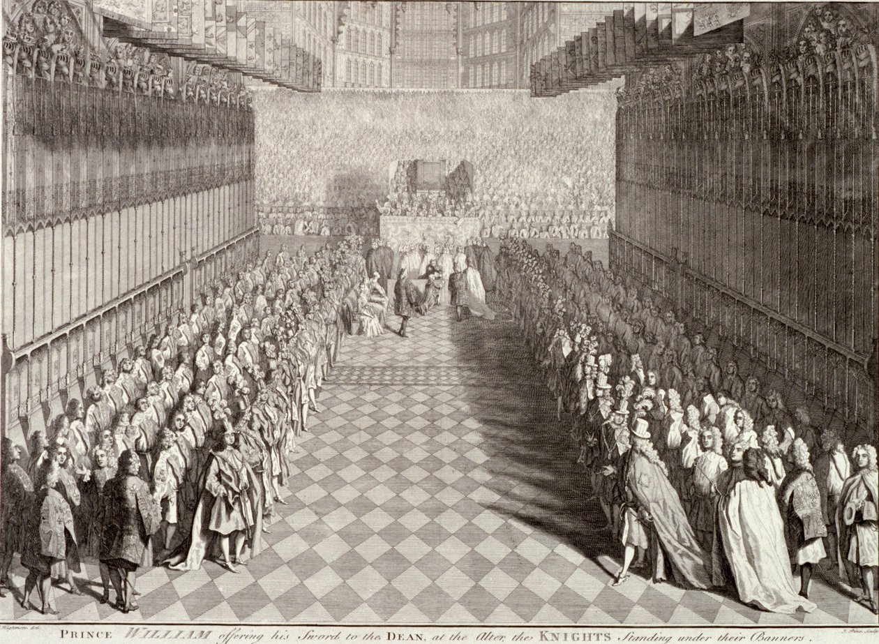 Kroningen av William III i Westminster Abbey, London, 1689, c1689 av John Pine
