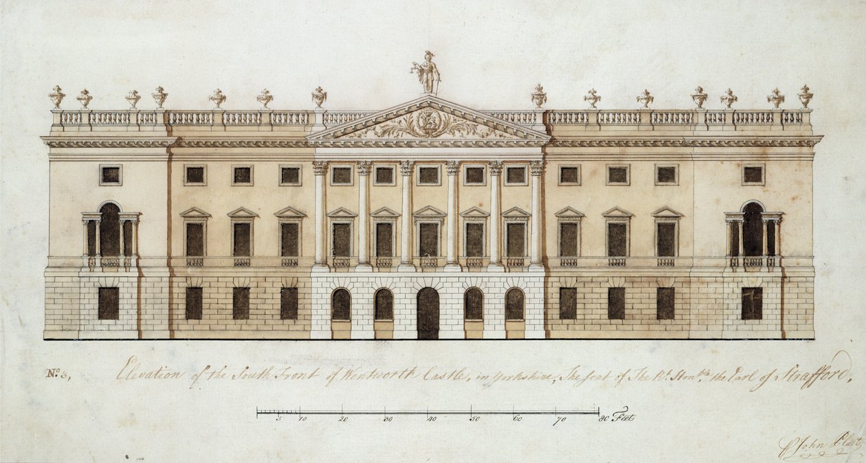 Wentworth Castle, design for sørfronten, ca. 1760 (penn og blekk og akvarell på papir) av John Platt
