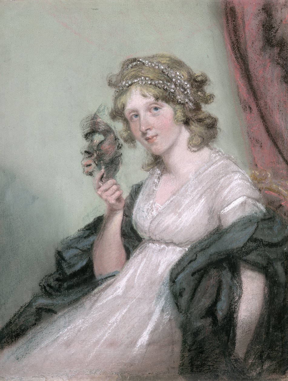 A Lady Holding a black Mask, ca. 1795-80 (pastell på vevd papir, lagt på lerret) av John Raphael Smith
