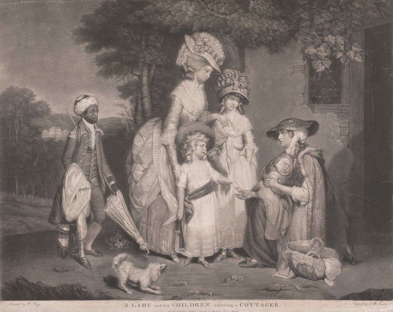 En dame og hennes barn hjelper en landsbykvinne av John Raphael Smith