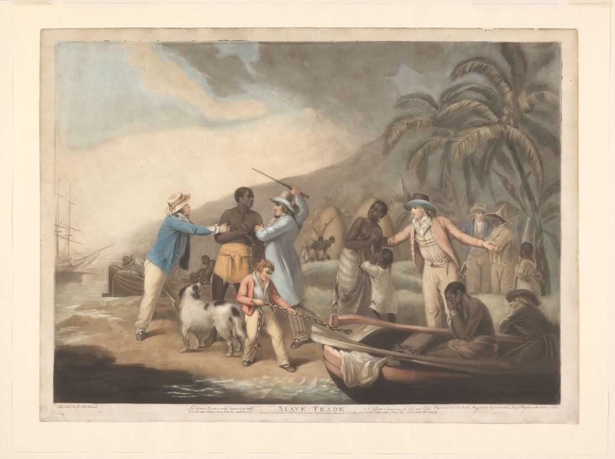 Afrikansk familie er adskilt av europeiske slavehandlere Slavehandel (tittel på objekt) av John Raphael Smith