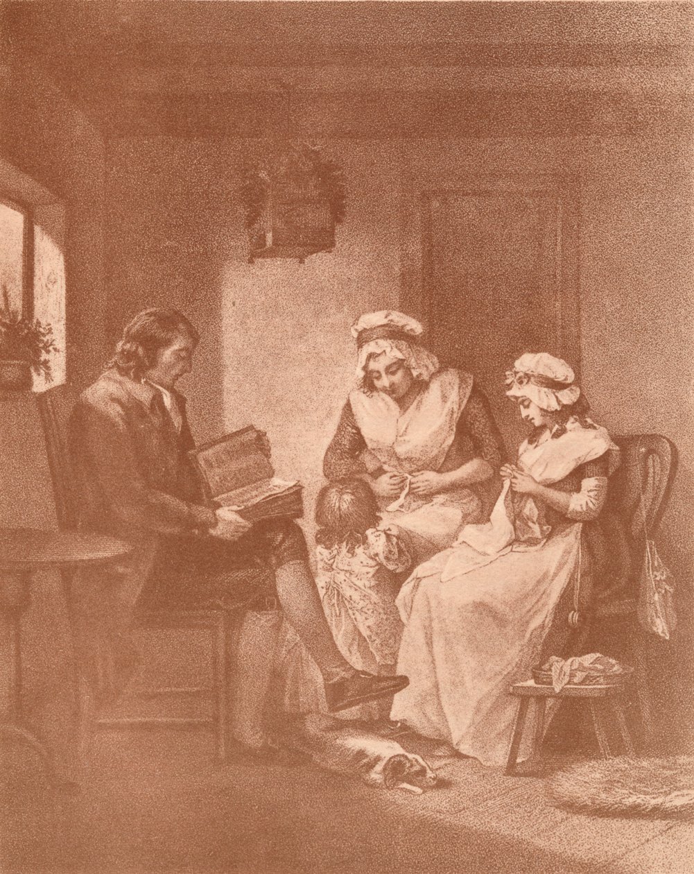Huslig lykke, Laetitia med sine foreldre, 1789 av John Raphael Smith