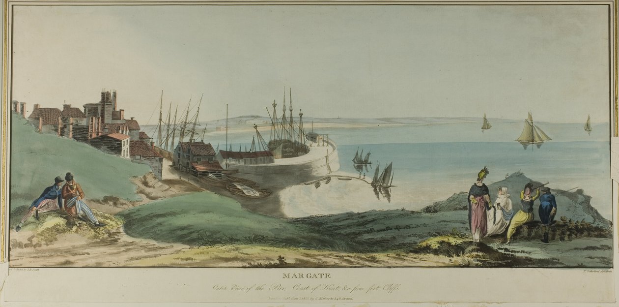 Margate, ytre utsikt over bryggen, kysten av Kent og fra Fort Cliffs av John Raphael Smith