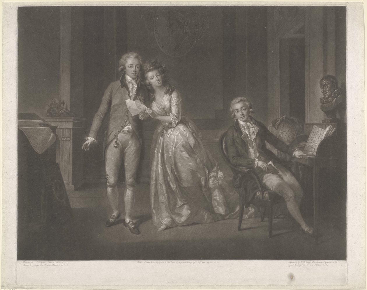 Portrett av Louise, prinsesse av Orange-Nassau, Willem I Frederik, konge av Nederland, og Frederik, prins av Orange-Nassau av John Raphael Smith