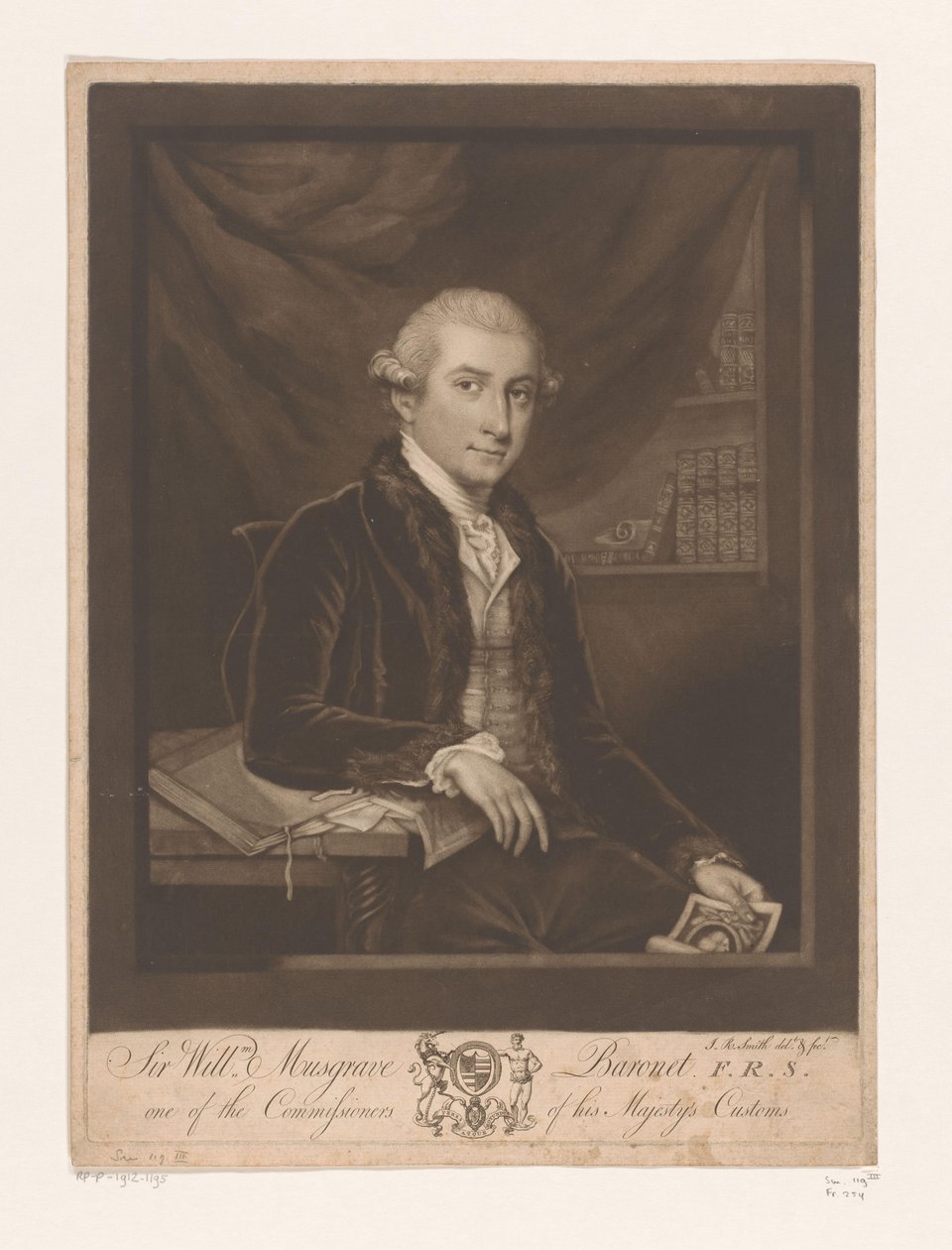Portrett av William Musgrave Sir Willm. Musgrave Baronet F.R.S. en av kommissærene for hans Majestets toll (tittel på objekt) av John Raphael Smith