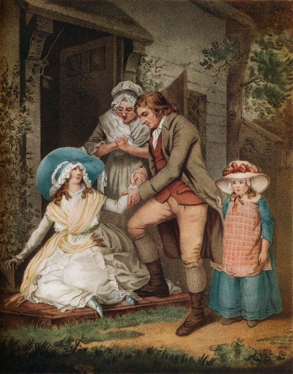 Den rettferdige botferdige. Laetitia i bot finner lindring og beskyttelse fra sine foreldre, c1811 av John Raphael Smith