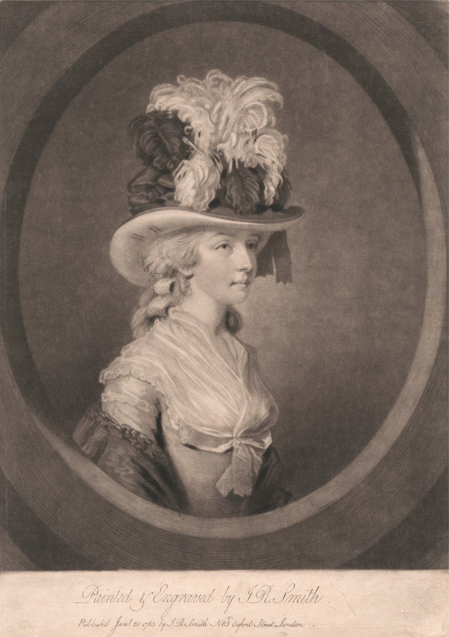Ung dame med fjærhatt av John Raphael Smith